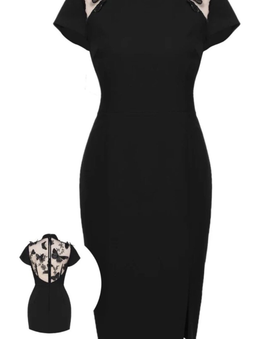 Black 1960s Butterfly Backless Pencil Dress - Picture 6 of 8